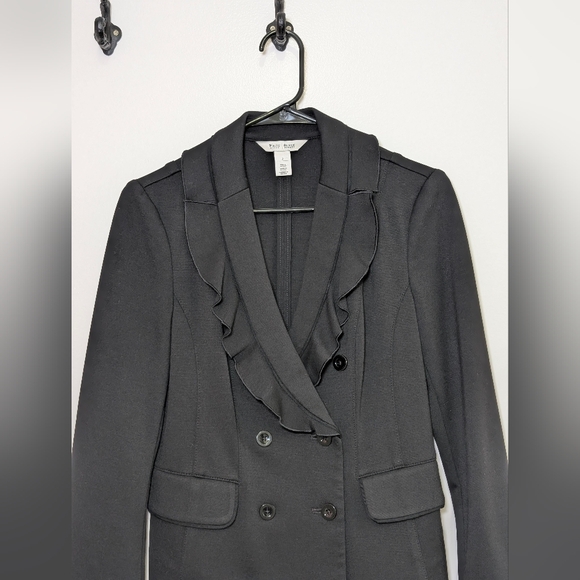 WHBM Black Ruffle Double Breasted Blazer Size 2 Corpcore Coquette Dark Academia - Picture 11 of 11